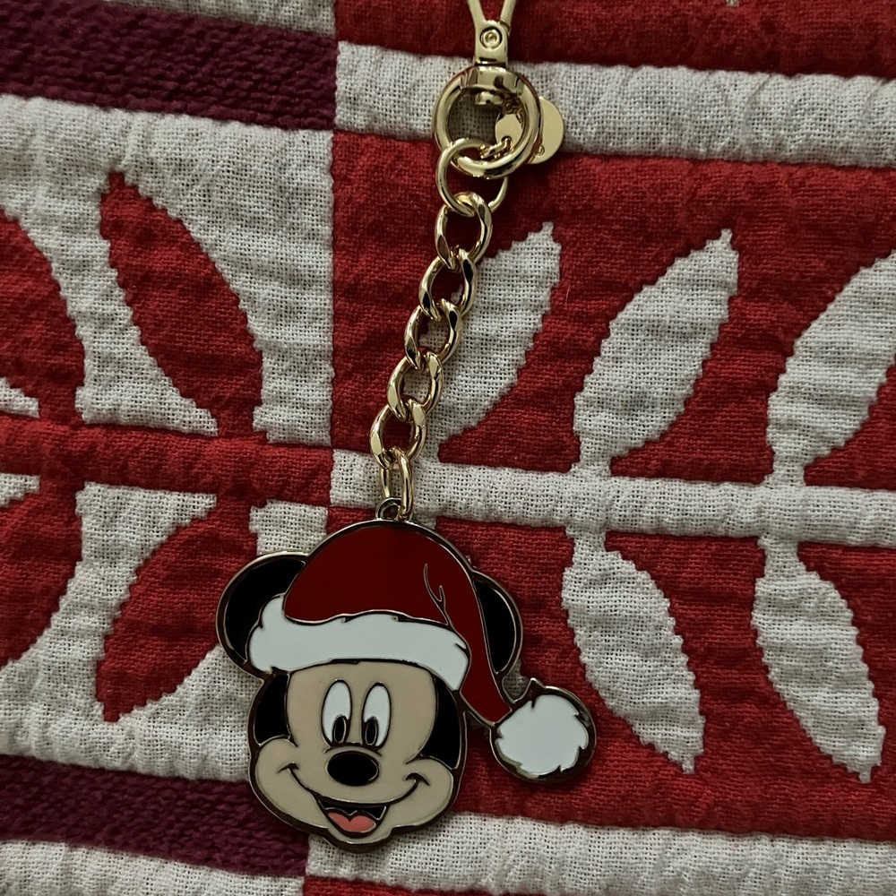 Stoney Clover Lane Mickey Mouse Santa Keychain with Red and Gold Accents